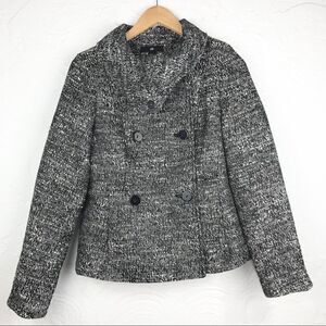H&M Black White Tweed Blazer Coat-Fold Over Collar